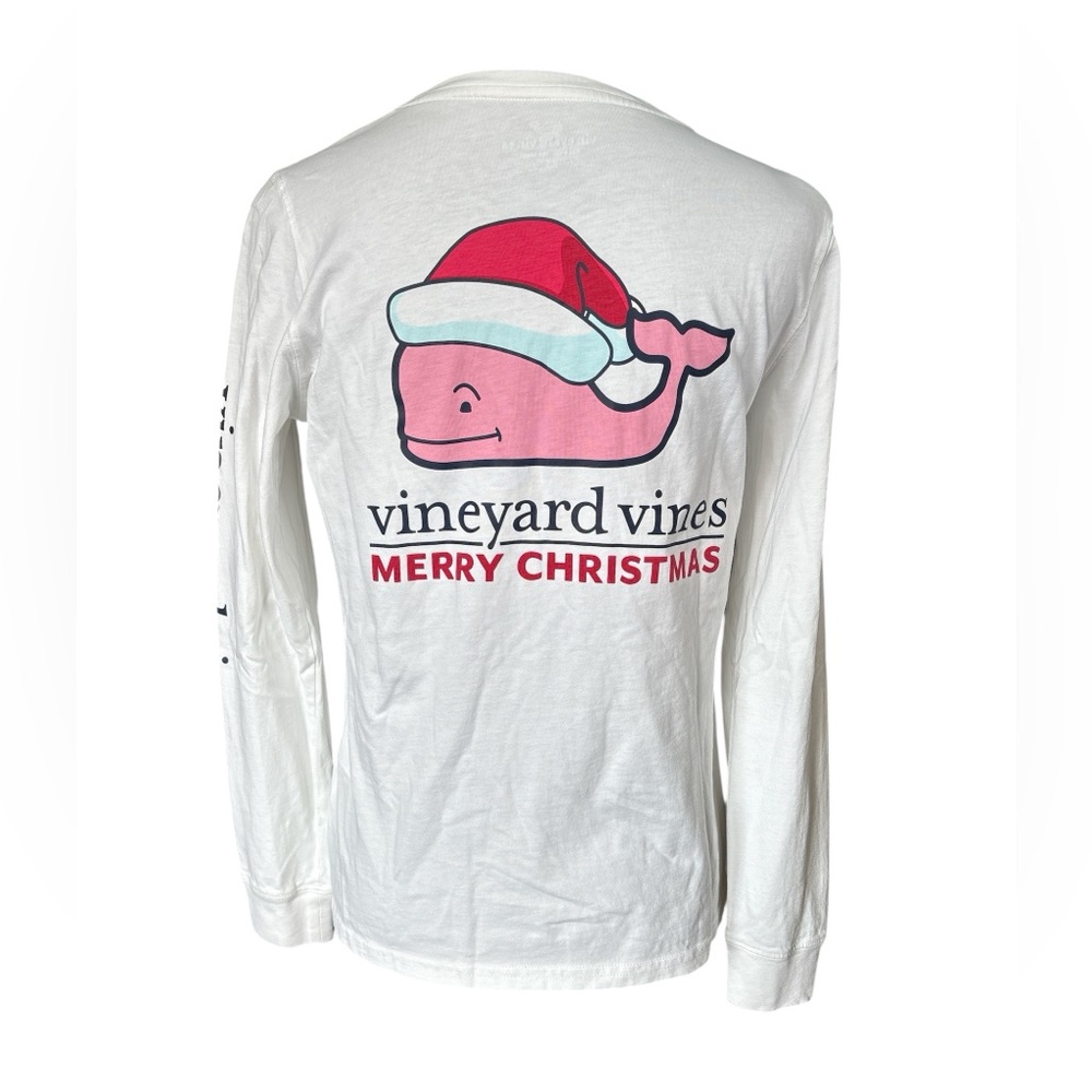 Vineyard Vines Long Sleeve White T-Shirt With Christmas Santa Whale, Size XS